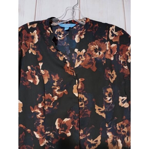 Simply Vera Wang Shirt Ladies Small Black Brown Floral Button Front‎ - Picture 3 of 8